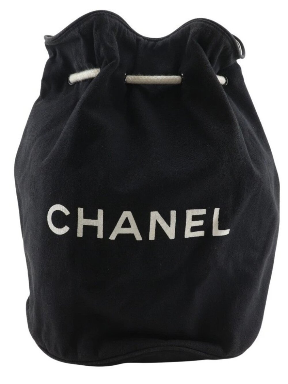 CHANEL Pool bag Shoulder Bag Logo drawstring black cotton Women